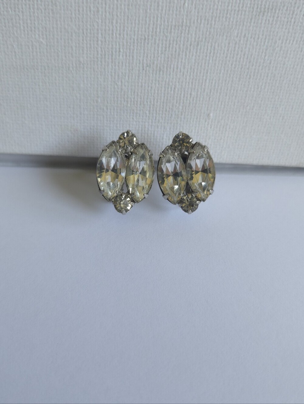 Vintage Signed Princessā Rhinestone Earrings, Mid-Century Marquise Crystal